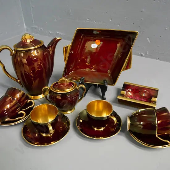 Carlton Ware Rouge Royale items - coffee set, biscuit plate and ash tray