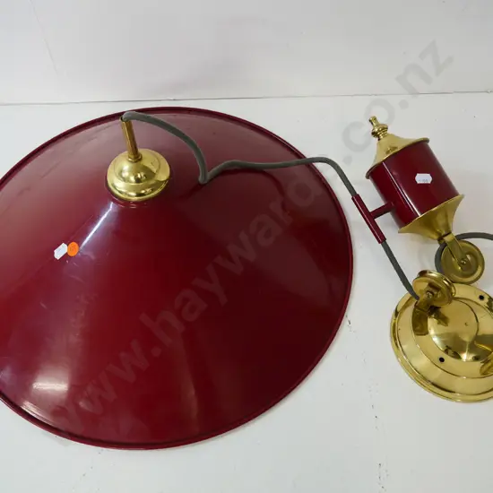 red enamel brass rise & fall light fitting - shade diameter 450