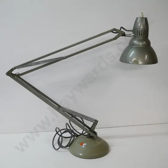metallic green Superlux Gartner AKL anglepoise lamp - various marks, plug cut off. Shade diameter 170