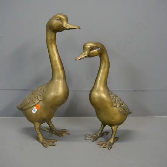 2 large brass duck figures - taller is H-370