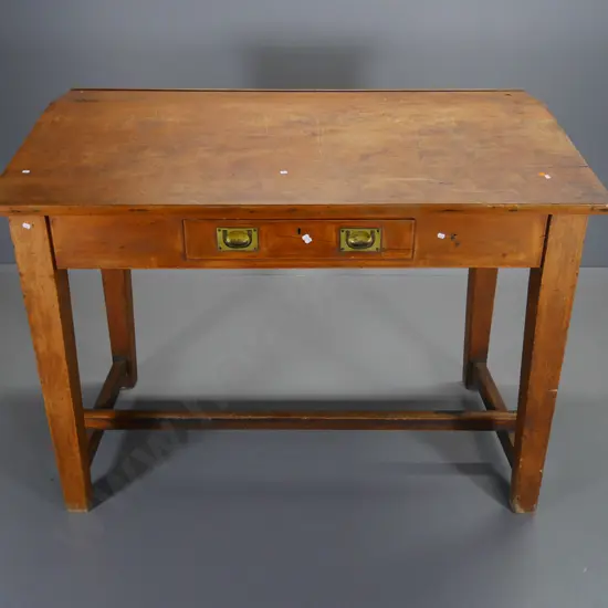 vintage large clerk's or library desk, single drawer, campaign brass handles & escutcheons H1120 W1520 D830