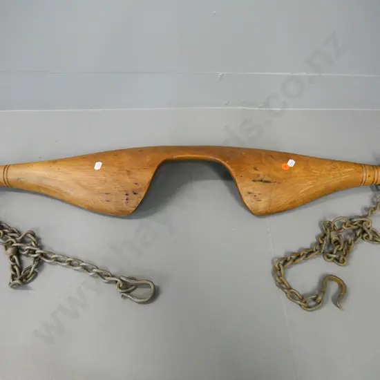 carved wood shoulder yoke / bucket carrier with hanging chains L-900