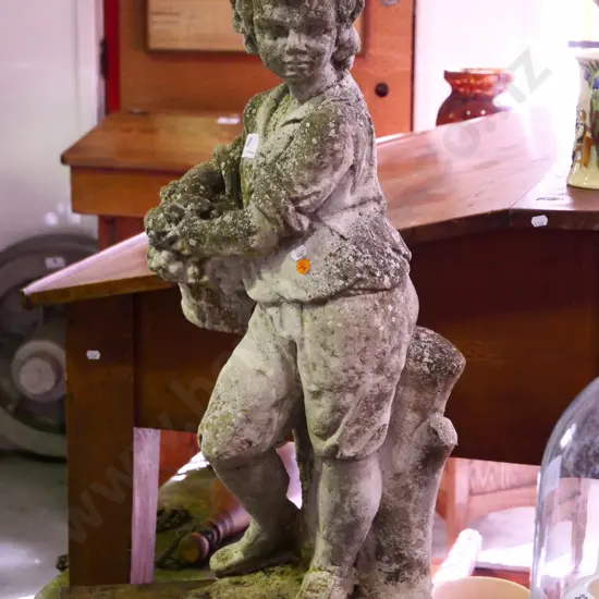 concrete garden ornament boy carrying basket H-730