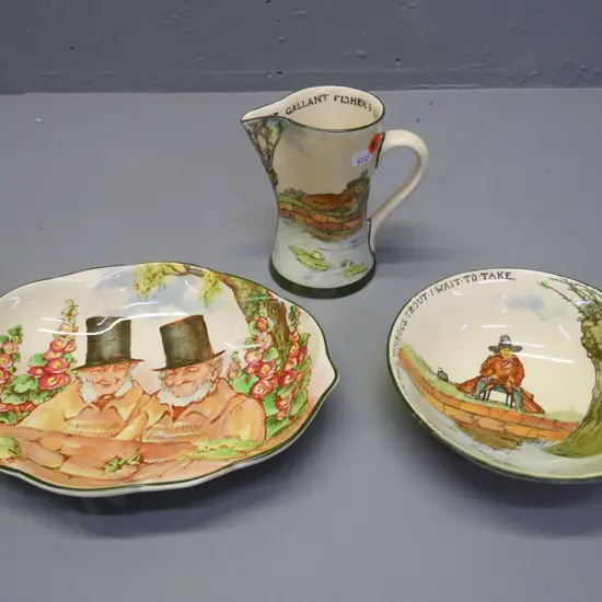 3x Royal Doulton - Gallant Fisher jug and bowl, Zunday Zmocks bowl