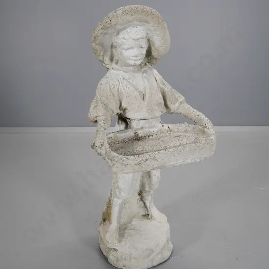 cast concrete garden figure - boy with tray H-750 W-350 D-320