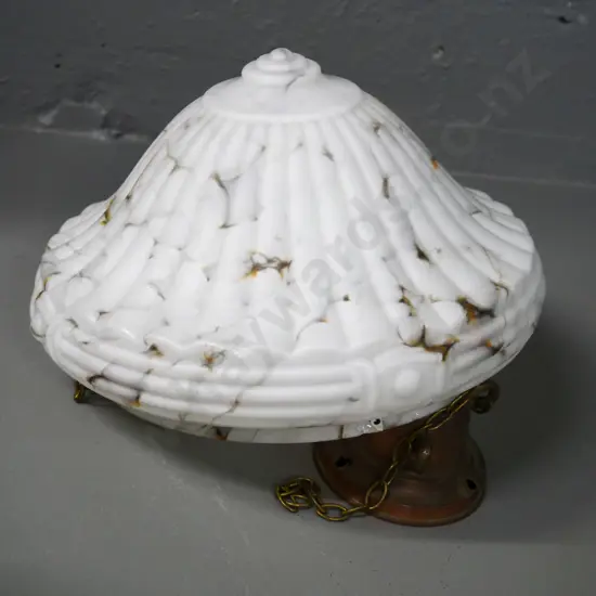 deco marbled white, brown and gold ceiling light shade with copper journal, brass chain D-240