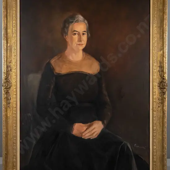 illegible signature - gilt framed oil female portrait - H-1260 W-780