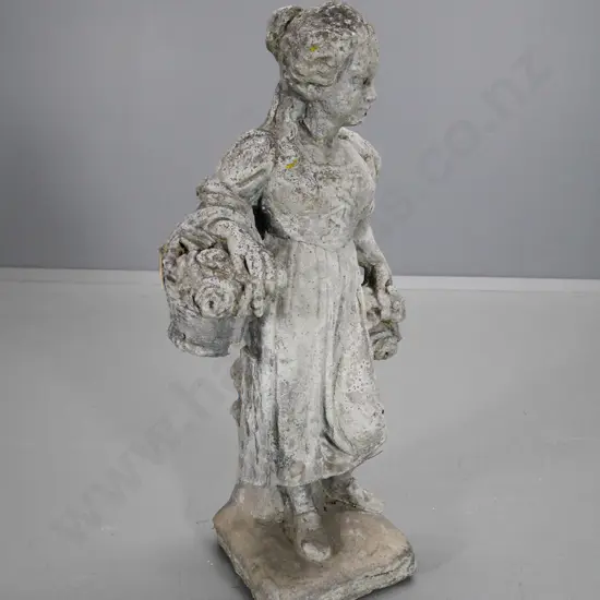 cast concrete garden ornament - woman with flower basket H740