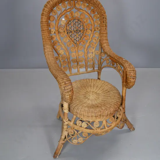 vintage cane peacock style armchair - missing some strapping and cane pieces H-1120 W-560 D-530