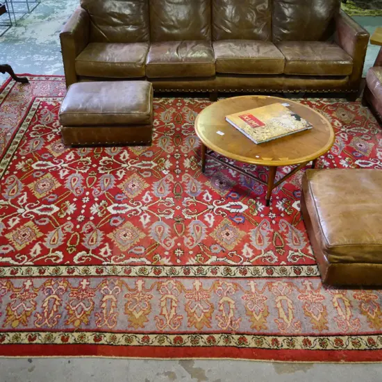 large red and purple floor mat - some wear and fading L-3140 W-4080