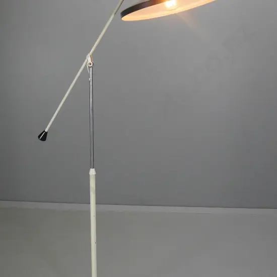 mid-century adjustable work light on heavy metal stand - may be missing diffuser, corrosion to chrome H-1680 as photo