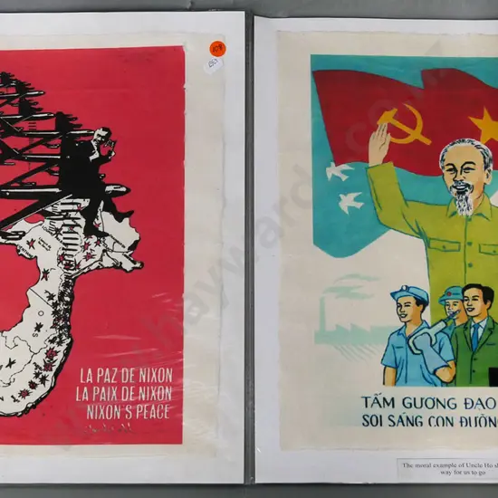 2 reproduction retro North Vietnam poster prints - Nixon's Peace and Uncle Ho - each H-400 W-300