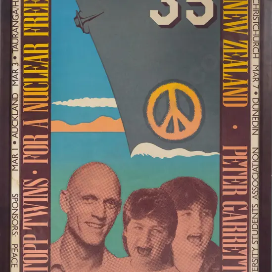 framed promotional poster - Topp Twins &  Peter Garrett tour H-930 W-630 (slight staining to one side)