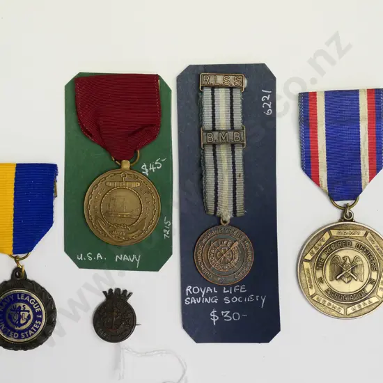 5 medals-US navy, US navy league, Retired Officers Ass 1926, Royal Life saving & Navy League