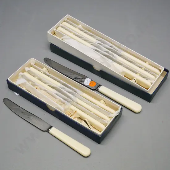 2 boxed sets of 6 faux-bone handled knives - as-new condition
