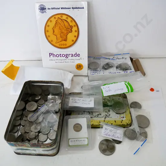assorted USA coins & ID book, plus assorted German marks and silver UK coins
