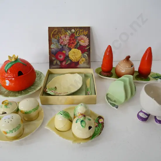 collection of novelty Carlton Ware including 3 condiment sets, honey pot, walking ware cup, etc.