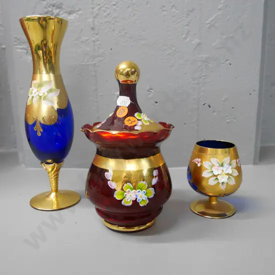3x hand painted Venetian glass ware