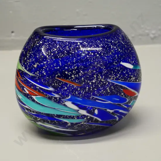 Otaru Glass Studio Japanese art glass vase - glitter and multi-colour streak design H-120 W-140
