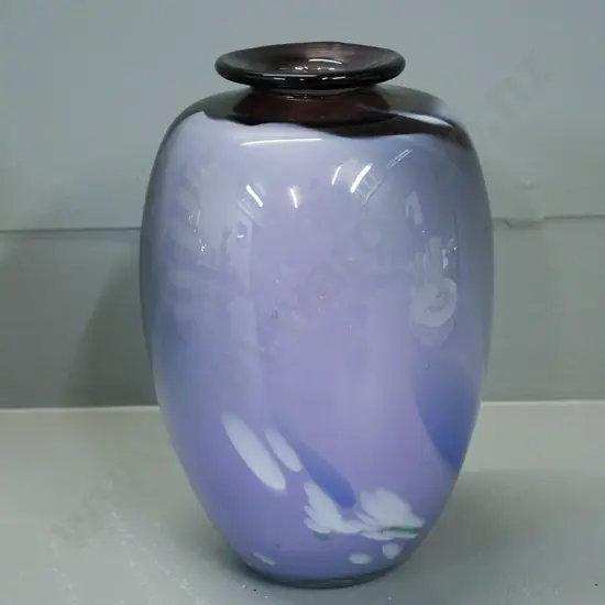 art glass vase - burgundy and mauve, unknown maker's mark H-240 D-140