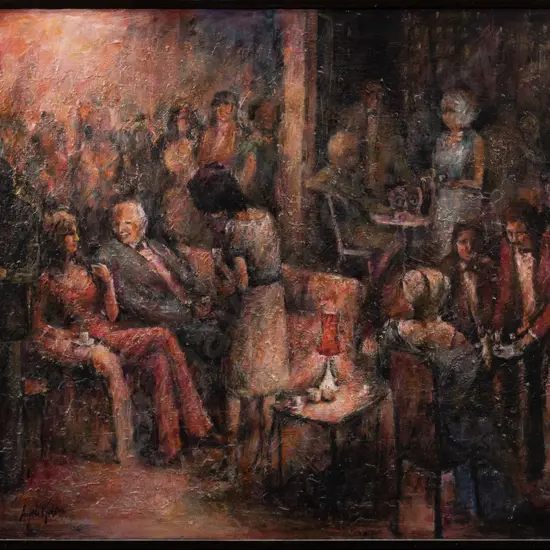 Angela Meeson - framed oil - "After the Show" H-600 W-800