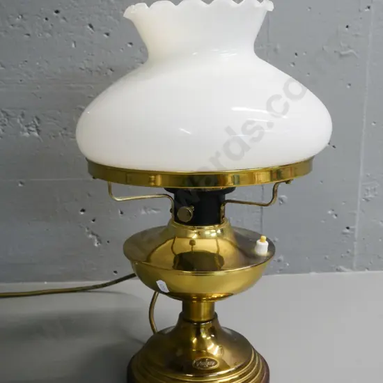 'Academy' antique-style brass table lamp with fluted top milk glass shade H-440 Shade D-270