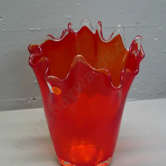 orange and clear frilled art glass vase H-200 D-180
