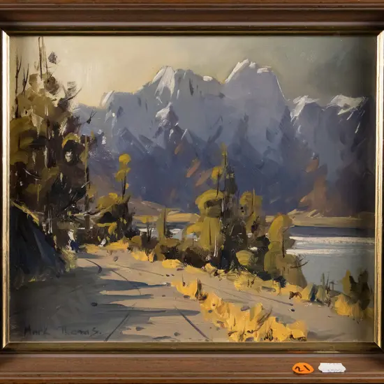 Mark Thomas 1980 - framed oil - "Remarkables, Queenstown" H-200 W-240