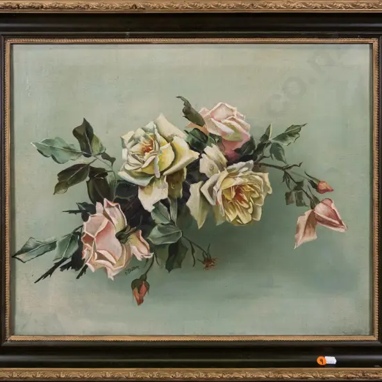 E Dalton 1906 - framed oil on canvas - roses H-430 W-530