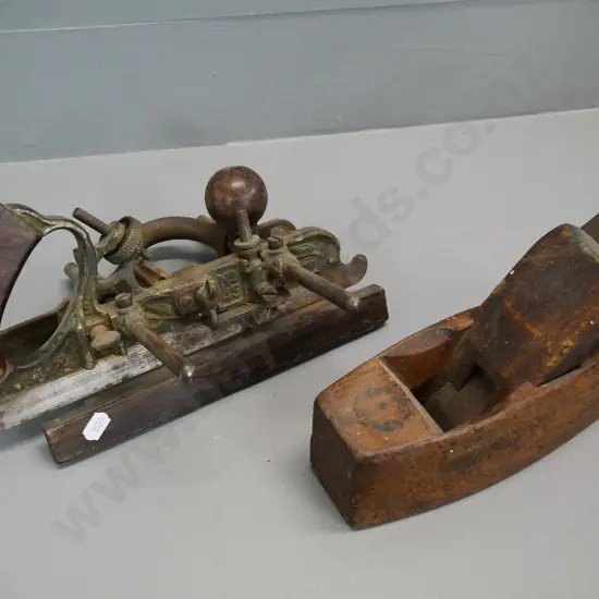 2 vintage woodworking tools - Stanley No. 45 combination plane and small wooden hand plane