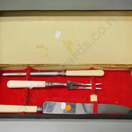 boxed bone-handled Sheffield carving set - some corrosion to steel