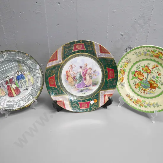 3x cabinet plates - Royal Doulton Old Moreton, Bottle Japan, romance scene Largest Diam-295