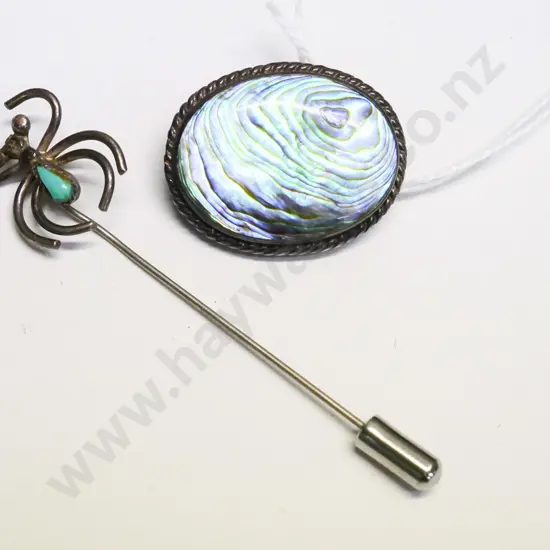paua shell brooch & spider hat pin with tourqouise