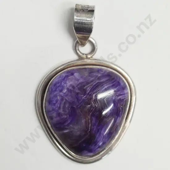 silver & purple stone pendant stamped 925 no chain