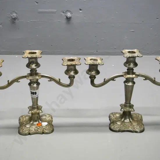 pair of heavy grape patterned plated 3 candle candelabra H-250 W-280