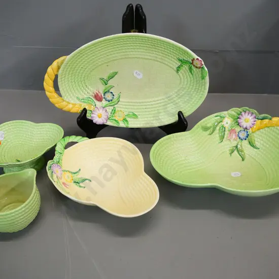 assorted Carlton Ware basket weave dishes and a creamer jug - largest dish L-280 W-200