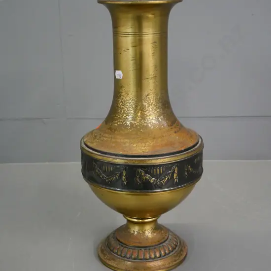 Dutch brass vase with pressed patterns - surface pitting and discolouration H-410 D-180