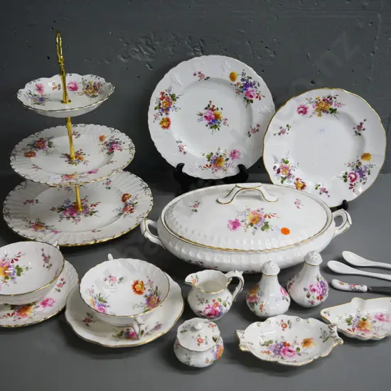 large collection of Royal Crown Derby floral china - some are Derby Posies, including 3-tier cake stand, lidded veg, etc