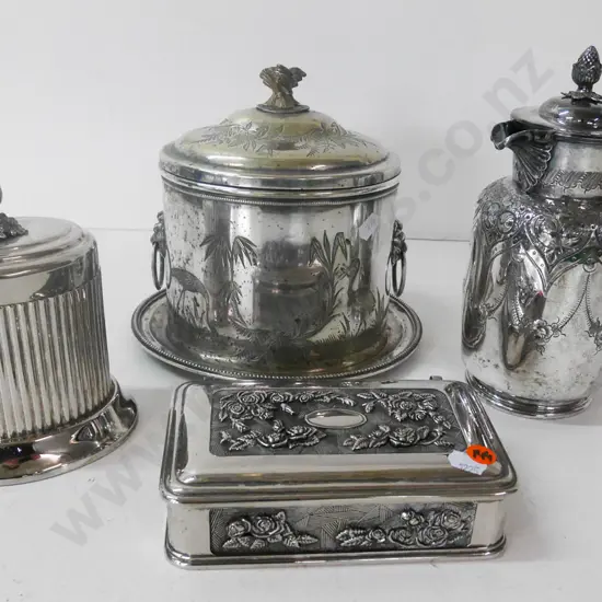 plated ware - coffee pot, jewellery box, lidded canisters