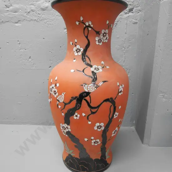 oriental vase - flowering cherry - some chips to base H-540