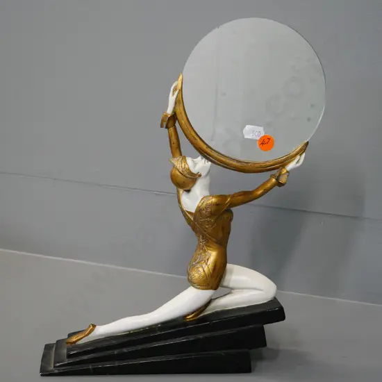 reproduction deco style composite figure holding a mirror - impressed mark I. Tipton or Tipson - H-310 W-210