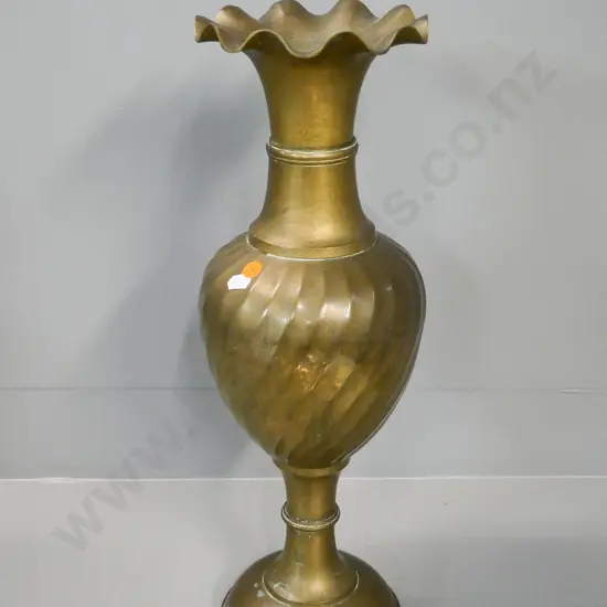 large cast brass vase with swirl pattern & frilled rim - H-500 Diameter 160 at widest