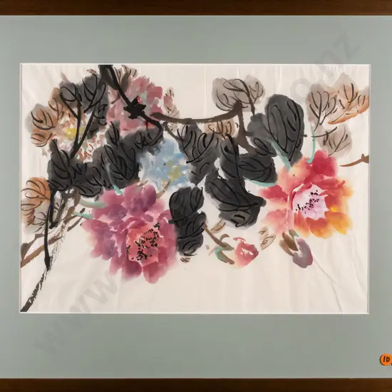 framed watercolour - "Japanese garden flowers" H-2390 W-410