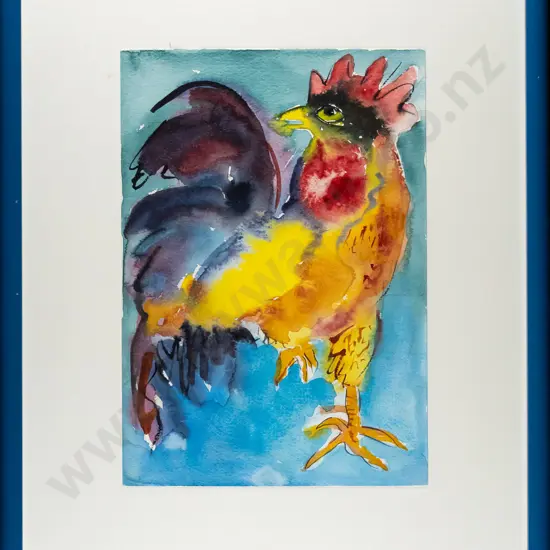 framed watercolour - rooster H-290 W-200
