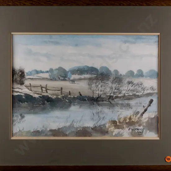 A Warwick '48 - framed watercolour - river & country scene H-250 W-350