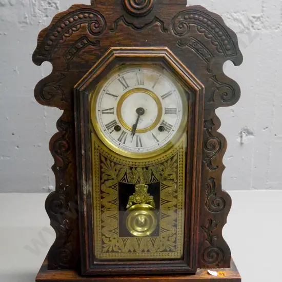 wood cased Ansonia mantle clock - age damage to face (not working) H-570