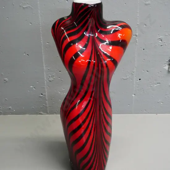 swirled red and black art glass torso vase H-440 W-190