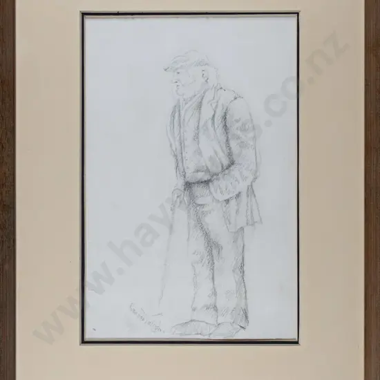 illegible signature - framed pencil - male portrait H-250 W-165