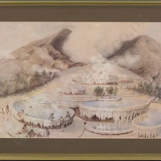 framed historic print -  Pink & White Terraces  H-360  W-560