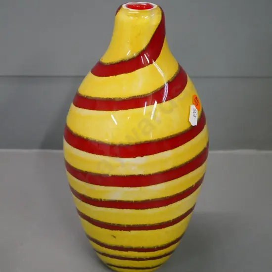 yellow and red striped art glass vase H-260